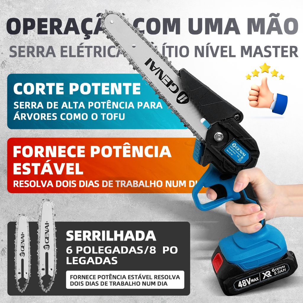Motosserra Elétrica Portátil 48V 6–8 Polegadas, Leve e Potente com 2 Baterias — imagem 2 de 2
