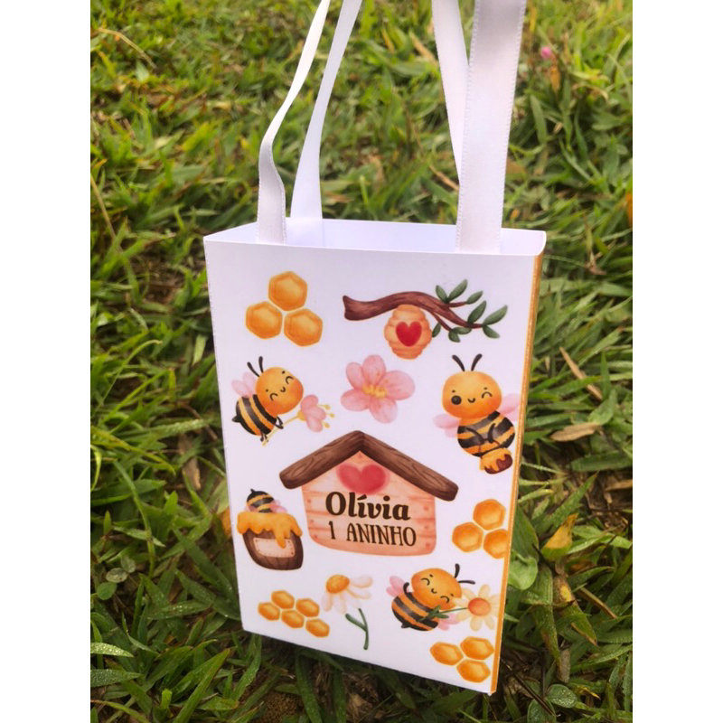 sacolinha personalizada lembrancinha infantil para chá revelação aniversário ABELHINHA tema abelha 🐝