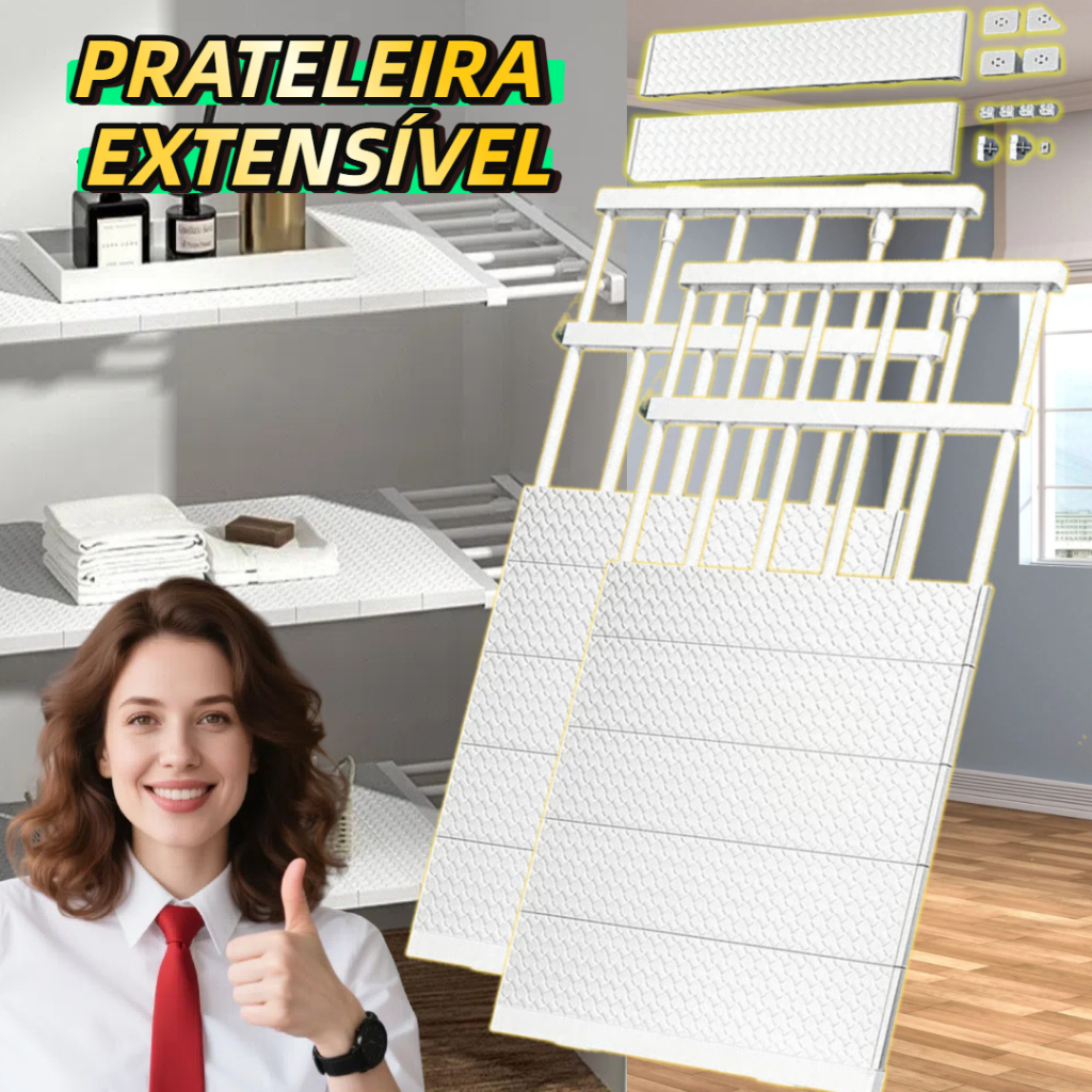 Prateleira Organizadora Ajustável Armário 80cm - Extensível Largura / Armazenamento Organi...