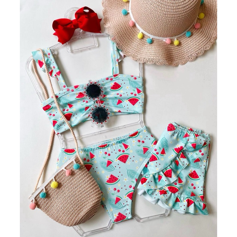 Biquini infantil 3 peças estampado em Oferta na Shopee