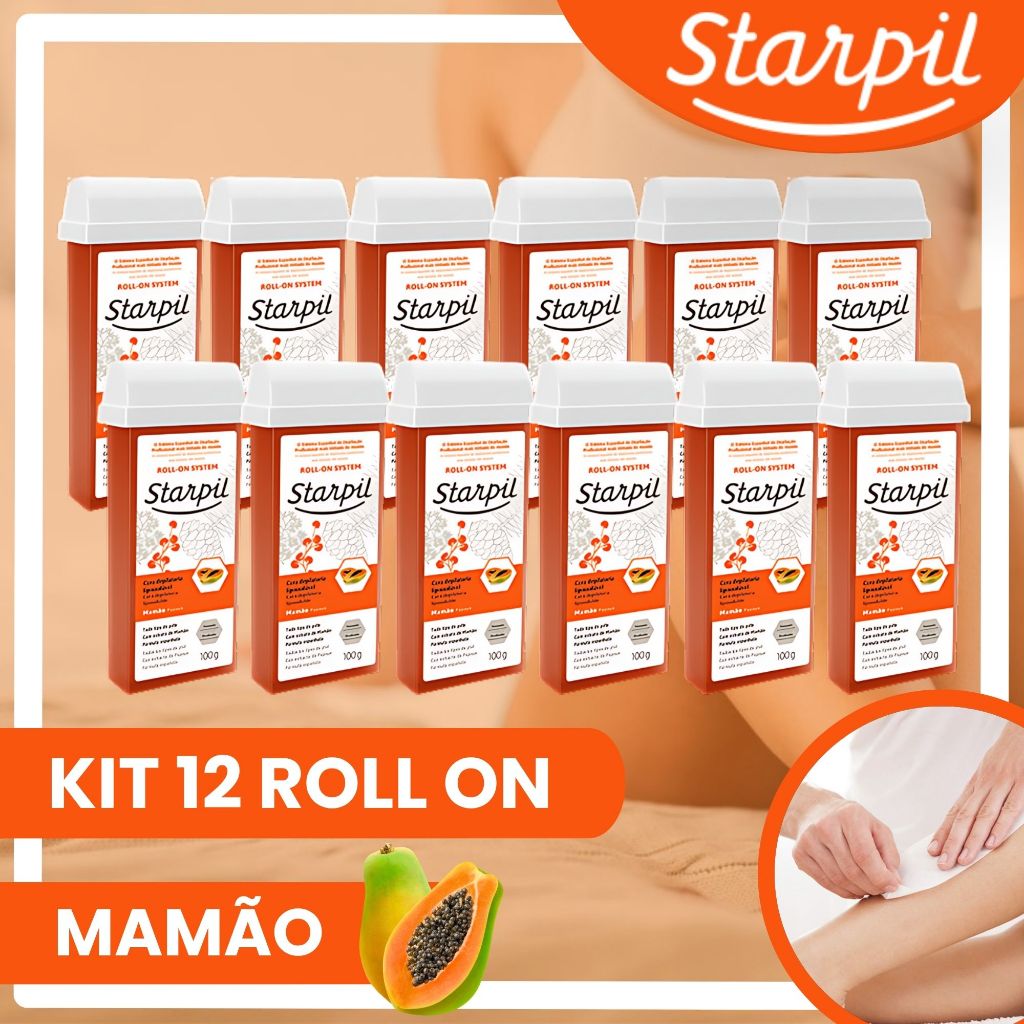 Kit Cera Depilatória Clássica Mamão Roll-on 100g Starpil Cera Quente Refil