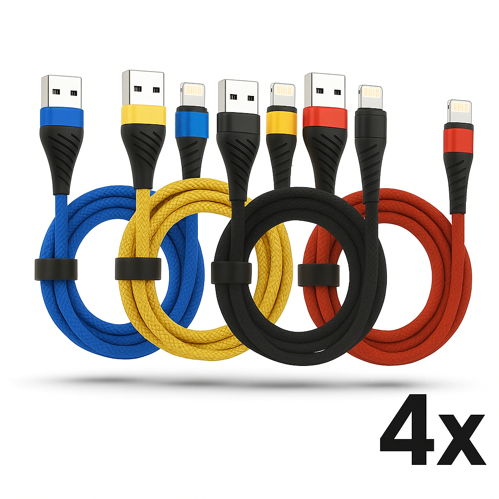 Kit 4 Cabos Lightning 2 Metros Nylon Turbo 3.4A iPhone iPad Inova