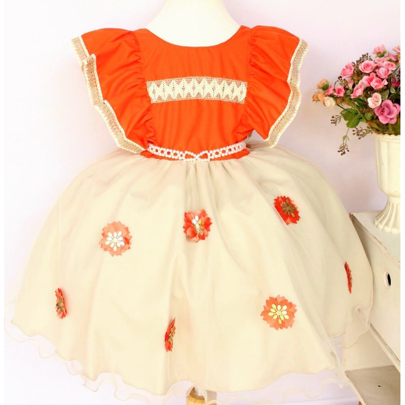 Vestido Festa Luxo Tema Moana Flor Fantasia com Tiara.