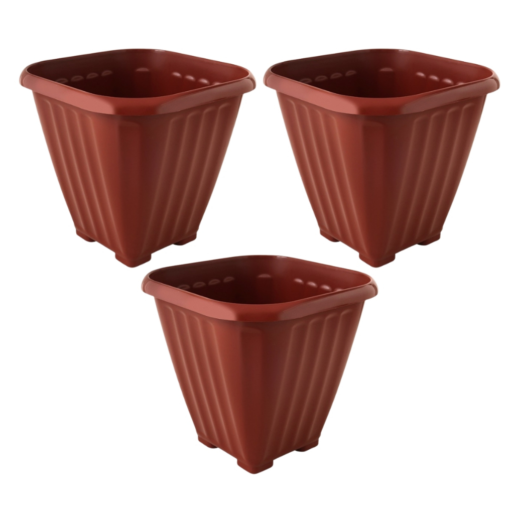 Kit 3 Vasos De Flor Planta Folhagens Para Decoração Casa Jardim Quintal 16 Litros Quadrado Grande Conjunto Jardinagem