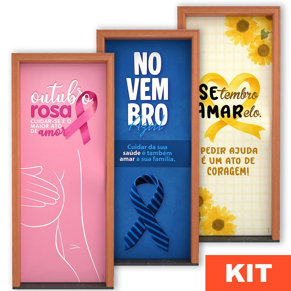 Kit 3 Capa Porta Decorativa Setembro Amarelo + Outubro Rosa + Novembro Azul Sublimado Veste Fácil 0,85x2,10m em Oferta na Shopee