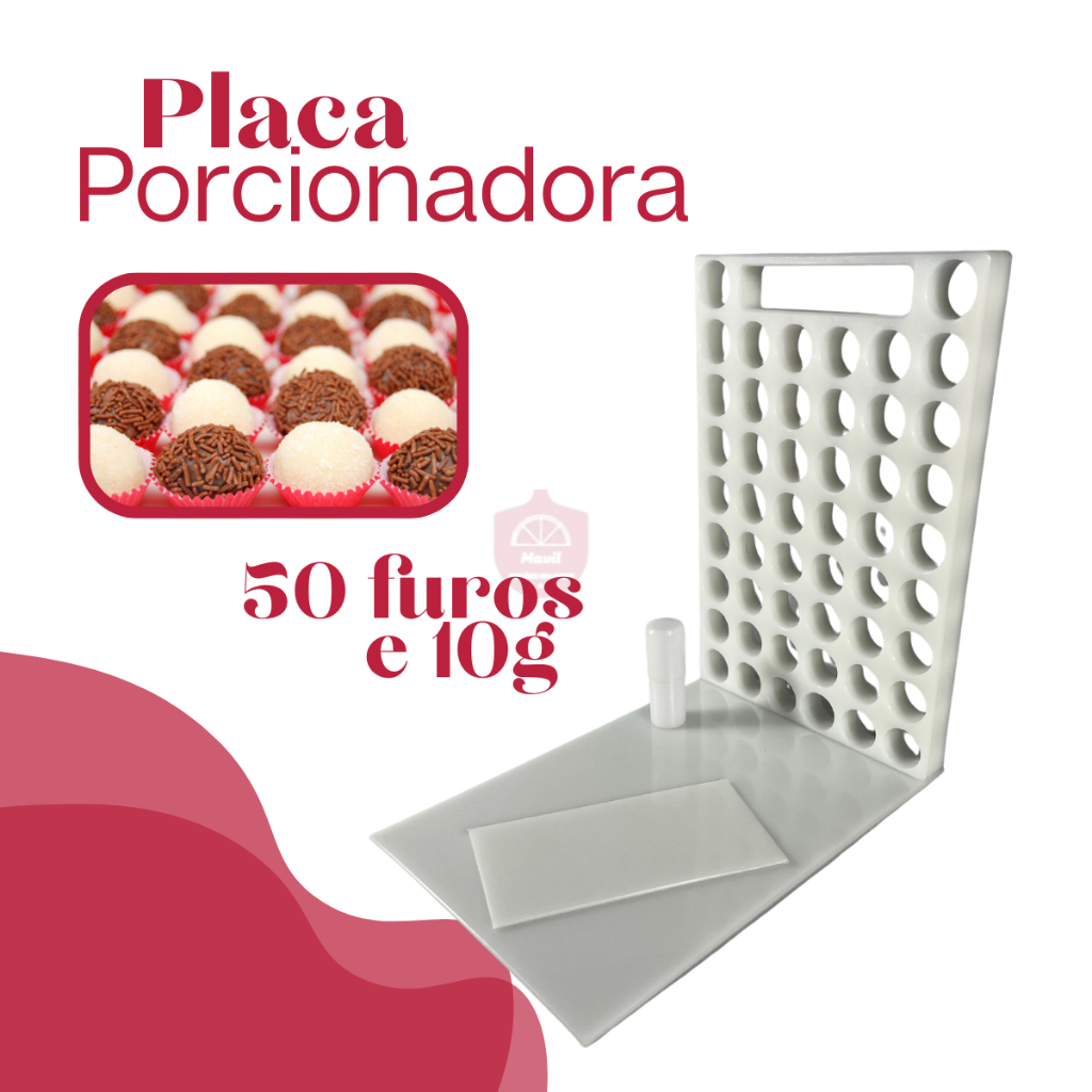 Placa Porcionadora para brigadeiros, beijinhos, doces 10g 50 furos com bastão e espátula em Oferta na Shopee