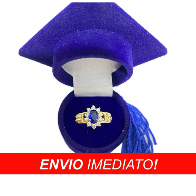 Anel de formatura em moeda antiga curso Pedagogia com emblema.