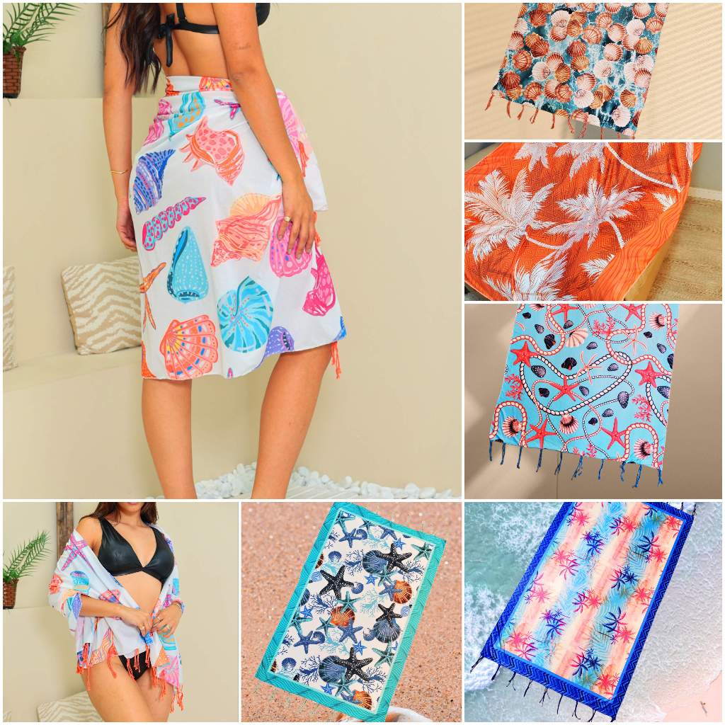 Canga de Praia estampado com franjas Multicoloridas com variações de estampas escolher em Oferta na Shopee