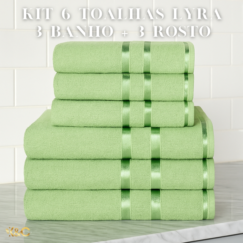 KIT 6 Toalhas Lyra (3 Banho + 3 Rosto) 100% Algodão em Oferta na Shopee