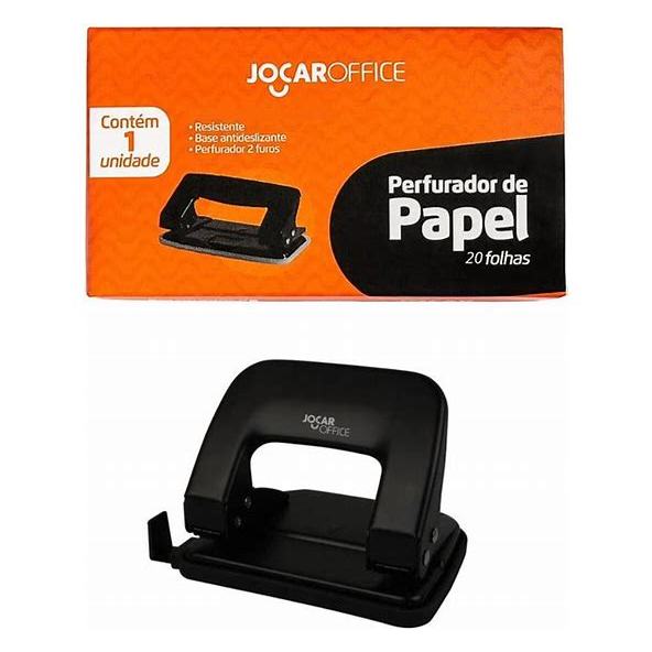 Perfurador De Papel 2 Furos P/20 Folhas Metal Furador Jocar Cor Preto
