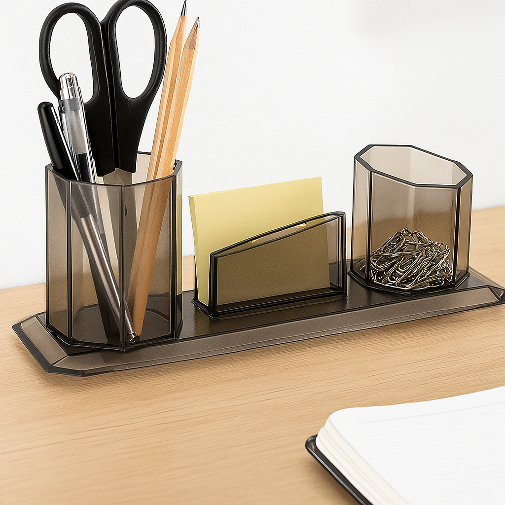 Porta Caneta Organizador de Mesa para Escritório Home Office 3 Divisórias