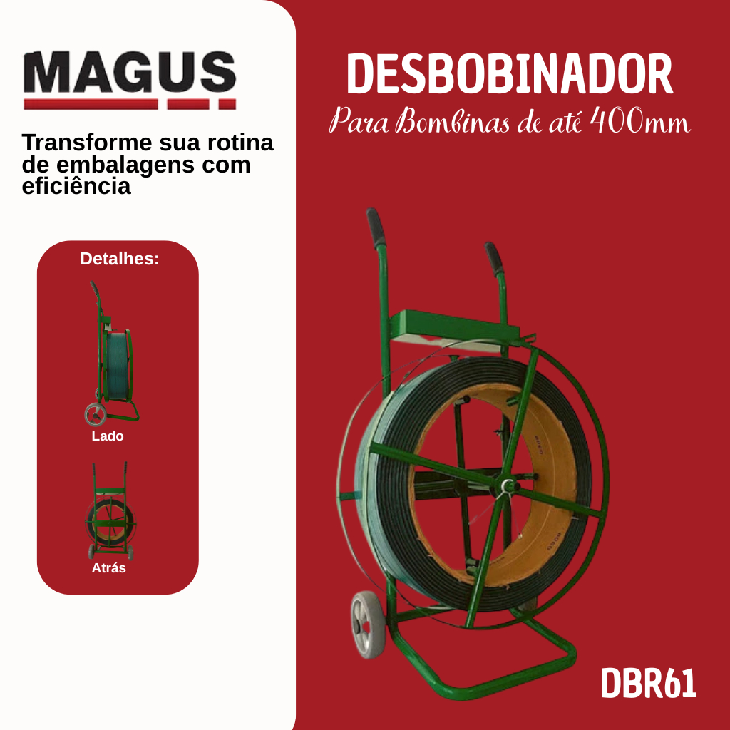 Carrinho Desbobinador Com Freio Desenrolador Fita Pet 60kg