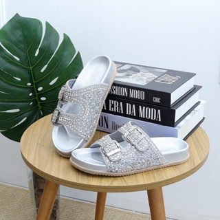 Sandália Rasteira Papete Brilho Flor de Griffe Confortável Elegante Pedraria Anatômico em Oferta na Shopee