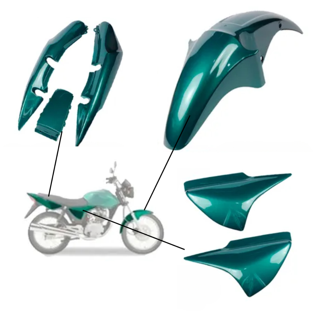 Kit Carenagem Completo Titan 150 Verde 2004 a 2005 com Tampa Lateral, Rabeta e Paralama Dianteiro