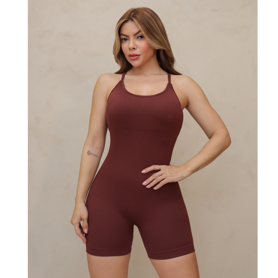 Macacão Feminino Fitness Esportivo Canelado Poliamida Academia Elástico 3RD SD1437