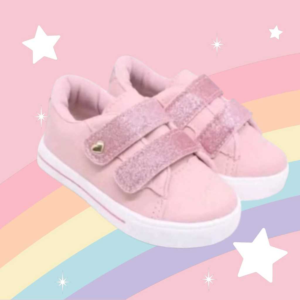 Tênis Infantil Menina Brilho Glitter Coração Confortável Delicado barato sapato de criança