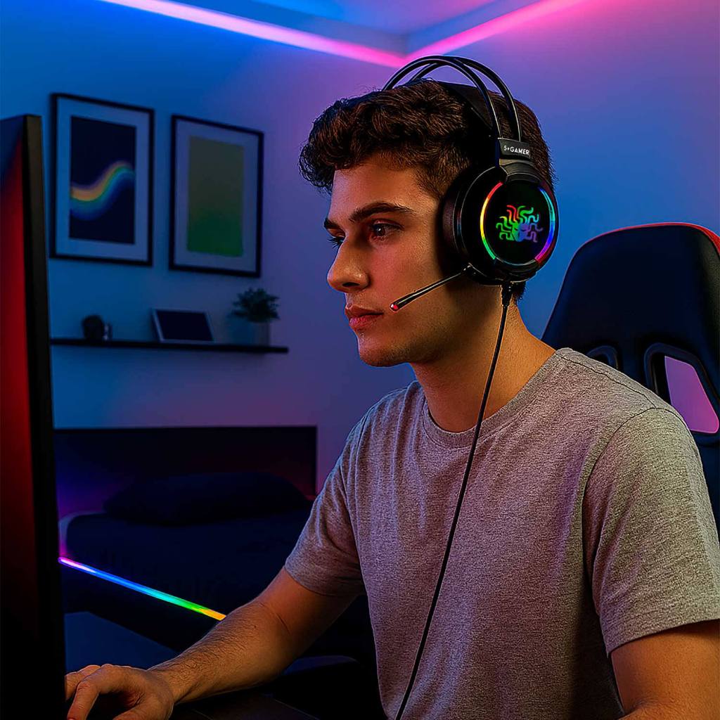 Headset Fone Gamer 7.1 Microfone Led Rgb Cabo USB 2 Metros