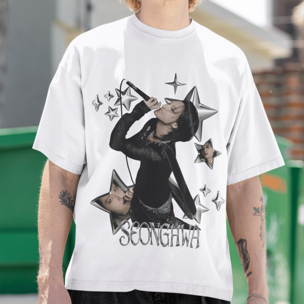 Camiseta Oversized Seonghwa Ateez Idol Kpop 100% Algodão Blusa Moda Vintage
