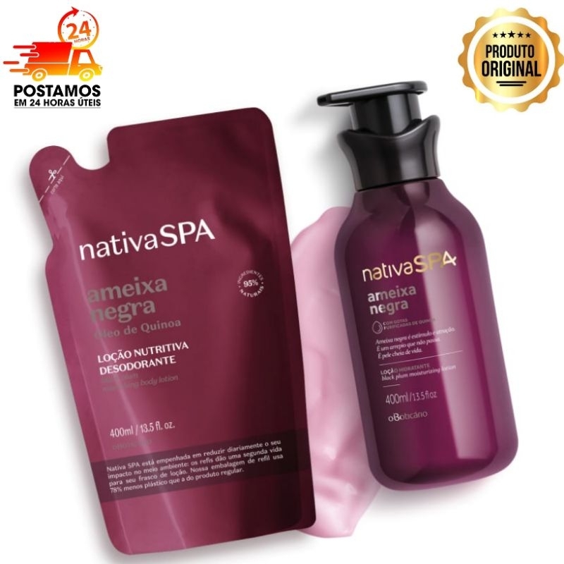 Combo Nativa Spa Ameixa Negra: Loção Hidratante Desodorante 400ml + Refil 400ml boticário