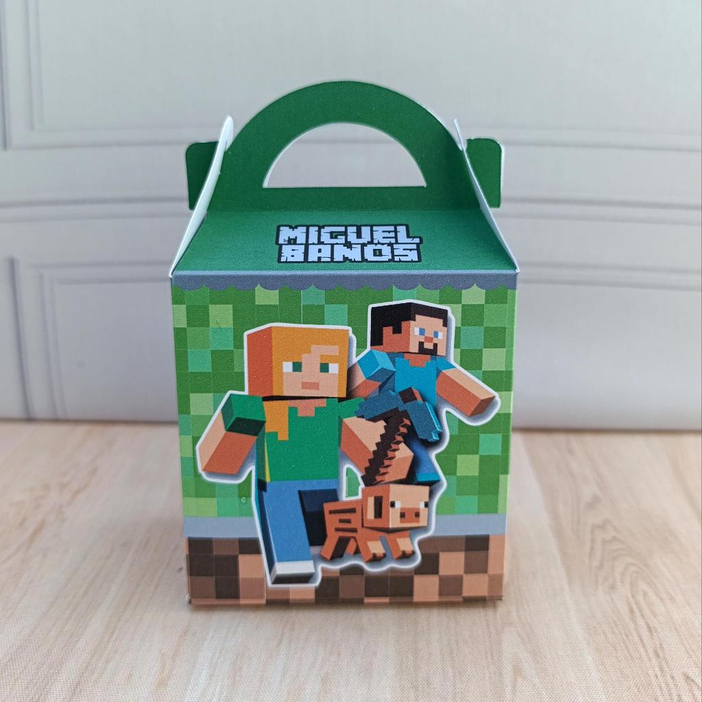Lembrancinha aniversário personalizados festa Minecraft maletinha caixinha PEGUE E MONTE  com nome e idade