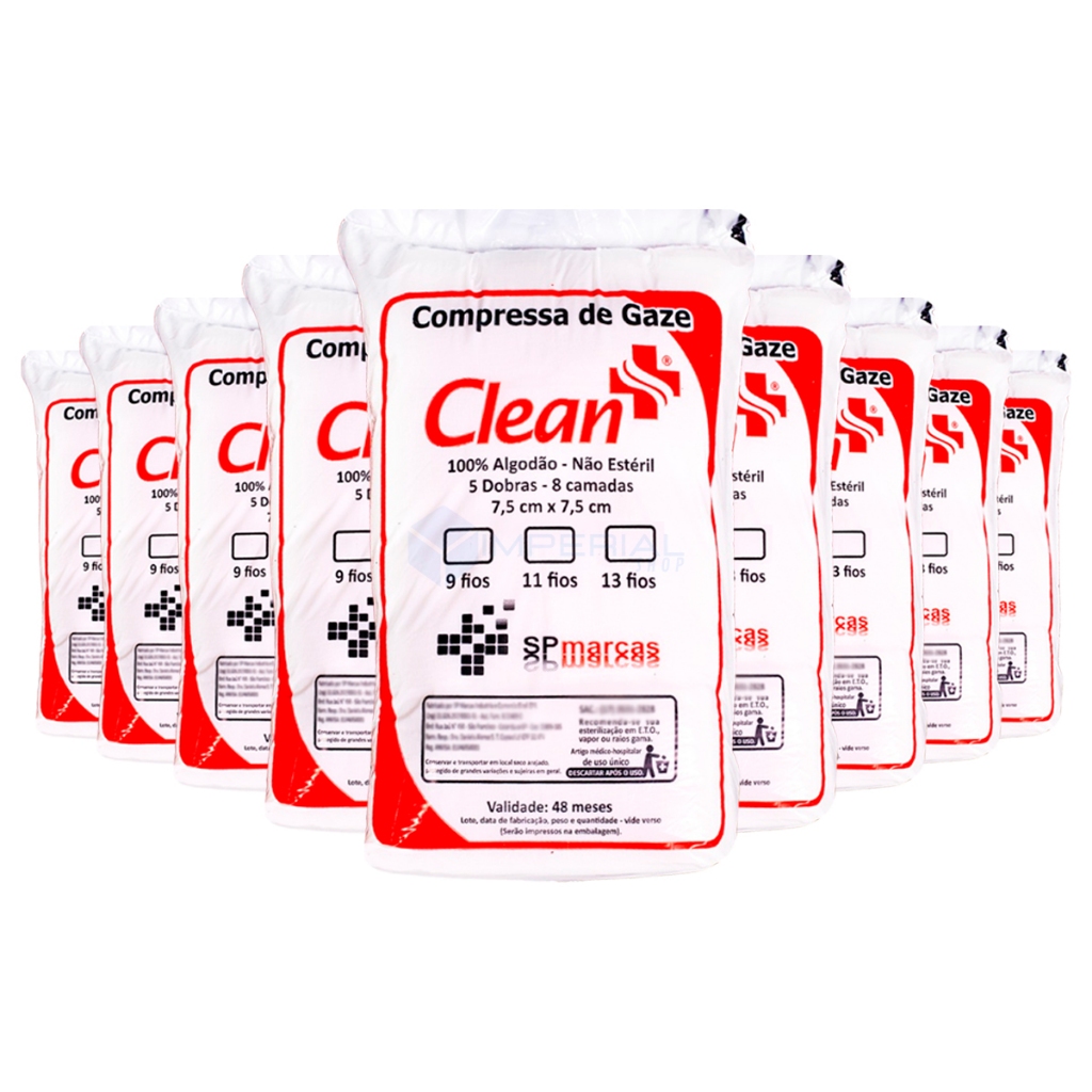 Kit 10x Compressas De Gazes 9 Fios 500un Pacote Curativo