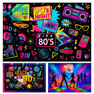 Painel de Festa Retangular Flashback Anos 80 90 Em Tecido 1,5 x 2,2 Mt em Oferta na Shopee