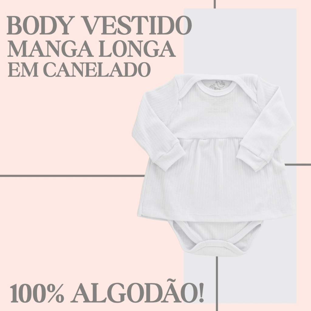 Vestido De Bebê Menina Body Manga Longa Malha Canelada Elegante MP005-MS-C7