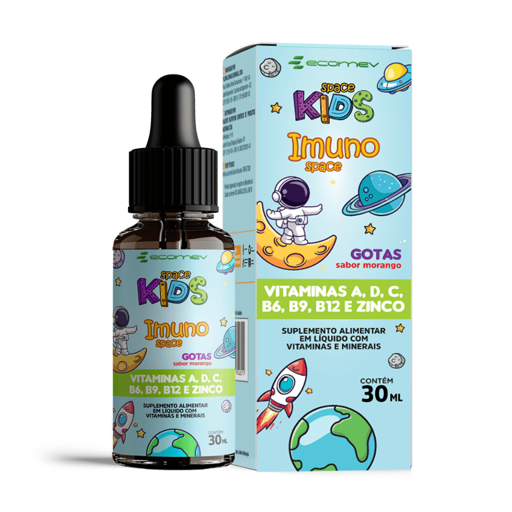 Vitamina Infantil Imuno Kids Vit A D3 C B6 B9 B12 Zinco Em Gotas Sabor Morango