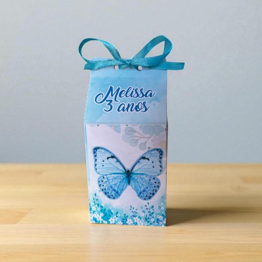 20 Caixinhas Milk Jardim das Borboletas Azul Personalizada Nome e idade Festa Lembrancinha