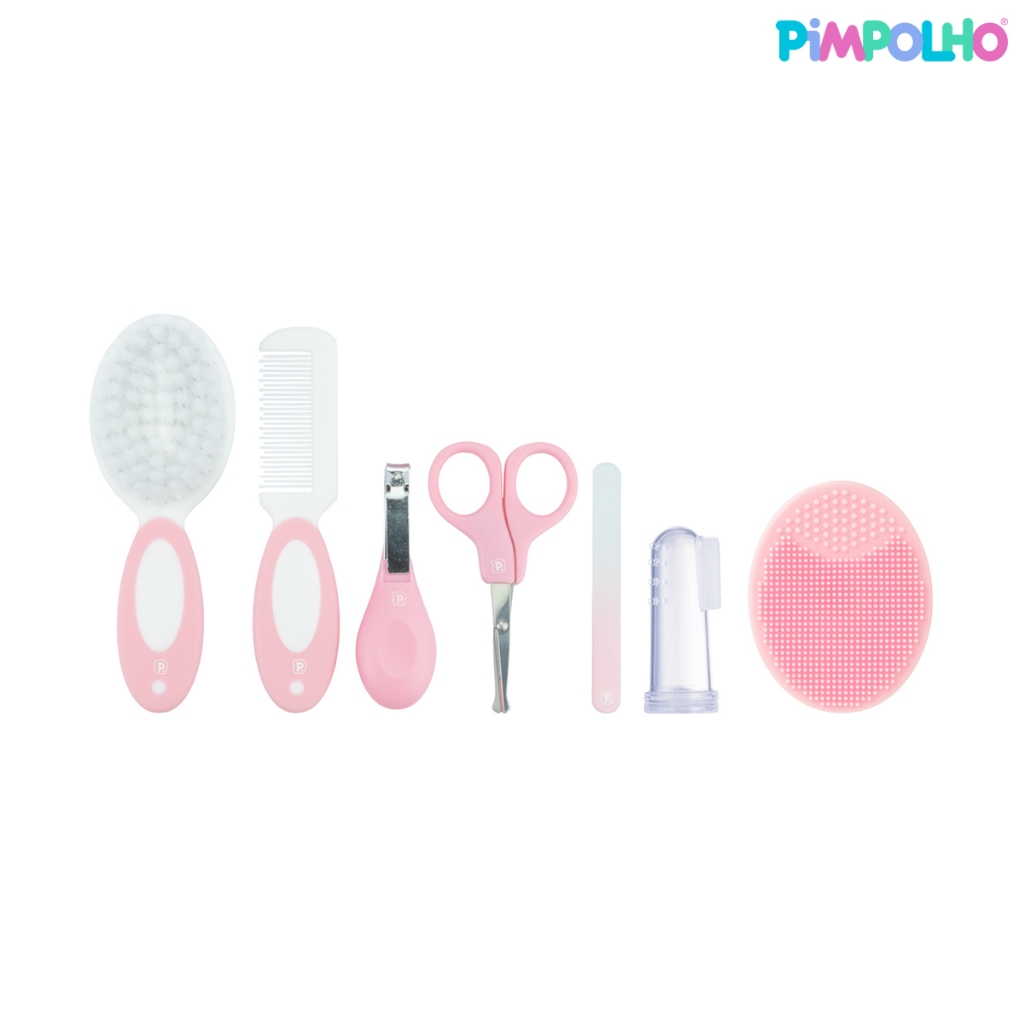 Kit Higiene Cuidados Saúde Bebê 7 Pçs Com Bucha Pimpolho