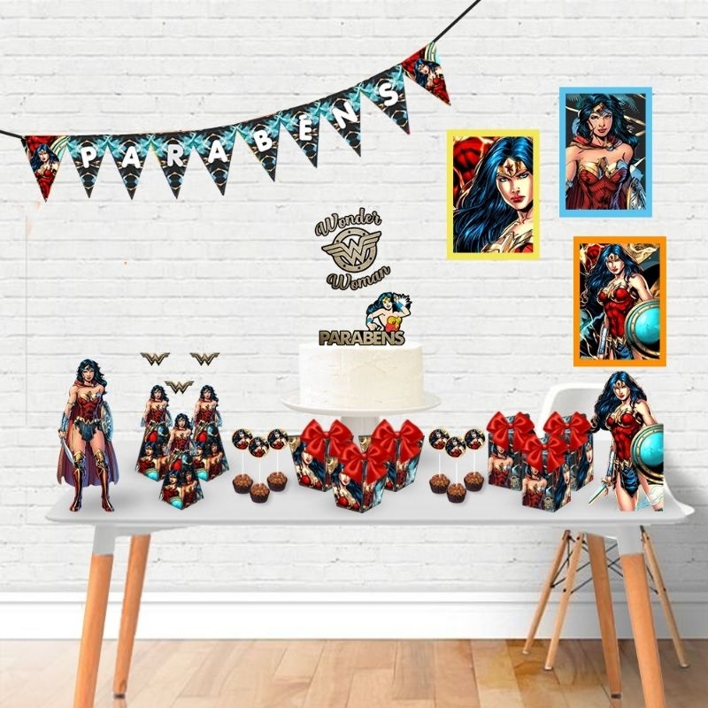 100 itens Kit Festa Personalizado Mulher Maravilha | Só Bolinho | Lembrancinha | Aniversário | Decoração | Pegue Monte