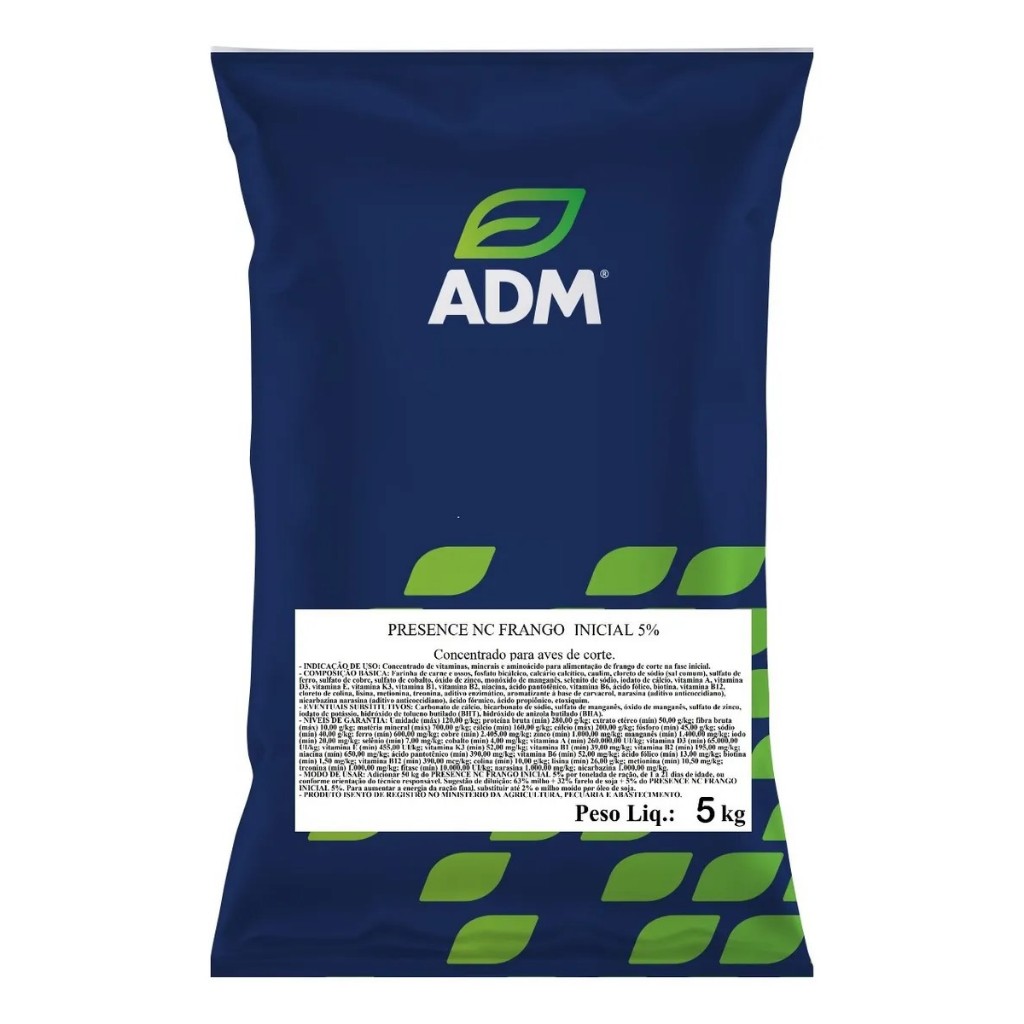 Núcleo Inicial 5% Presence Adm Para Aves Galinhas Frangos Codornas 5Kg Fracionado em Oferta na Shopee