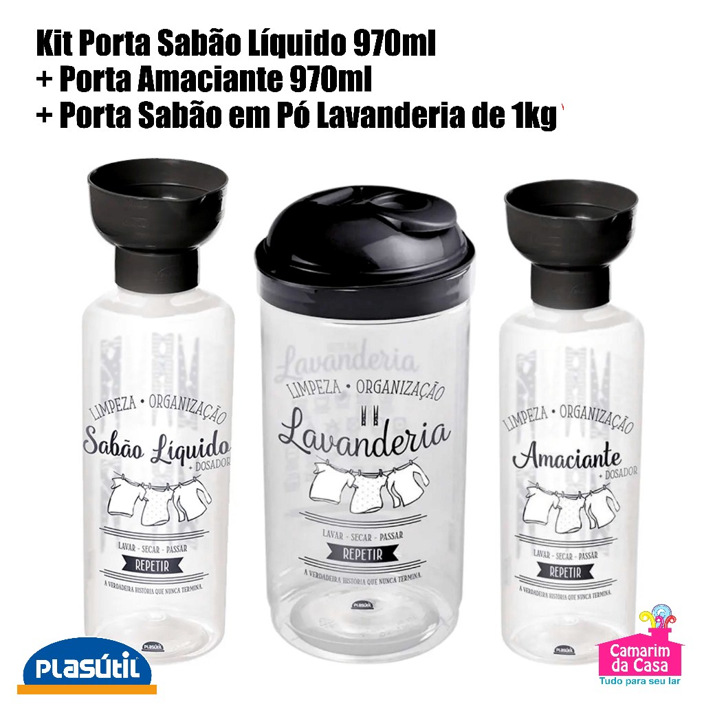Dispenser de Porta Sabão em Pó tampa rosqueável ou Porta Sabão Liquido c/ tampa Dosadora Plasútil
