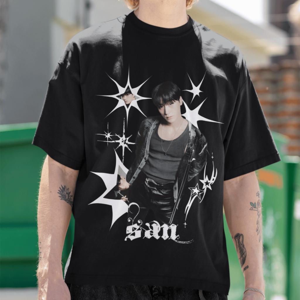 Camiseta Oversized San Ateez Idol Kpop 100% Algodão Blusa Moda Vintage
