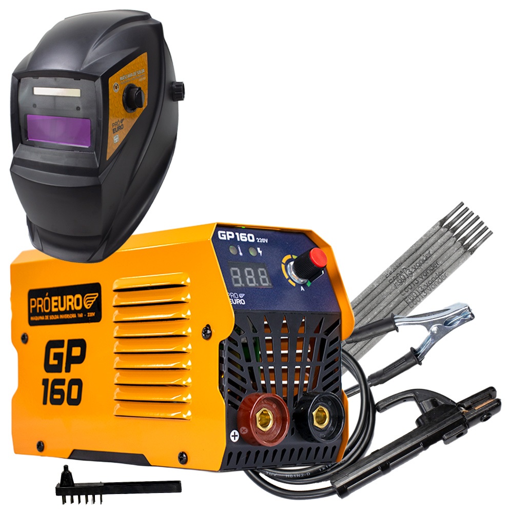 Kit Máquina Solda Inversora GP 160 220v + Máscara Automática PCR-911 e 250g Eletrodo 3,25mm Pró Euro