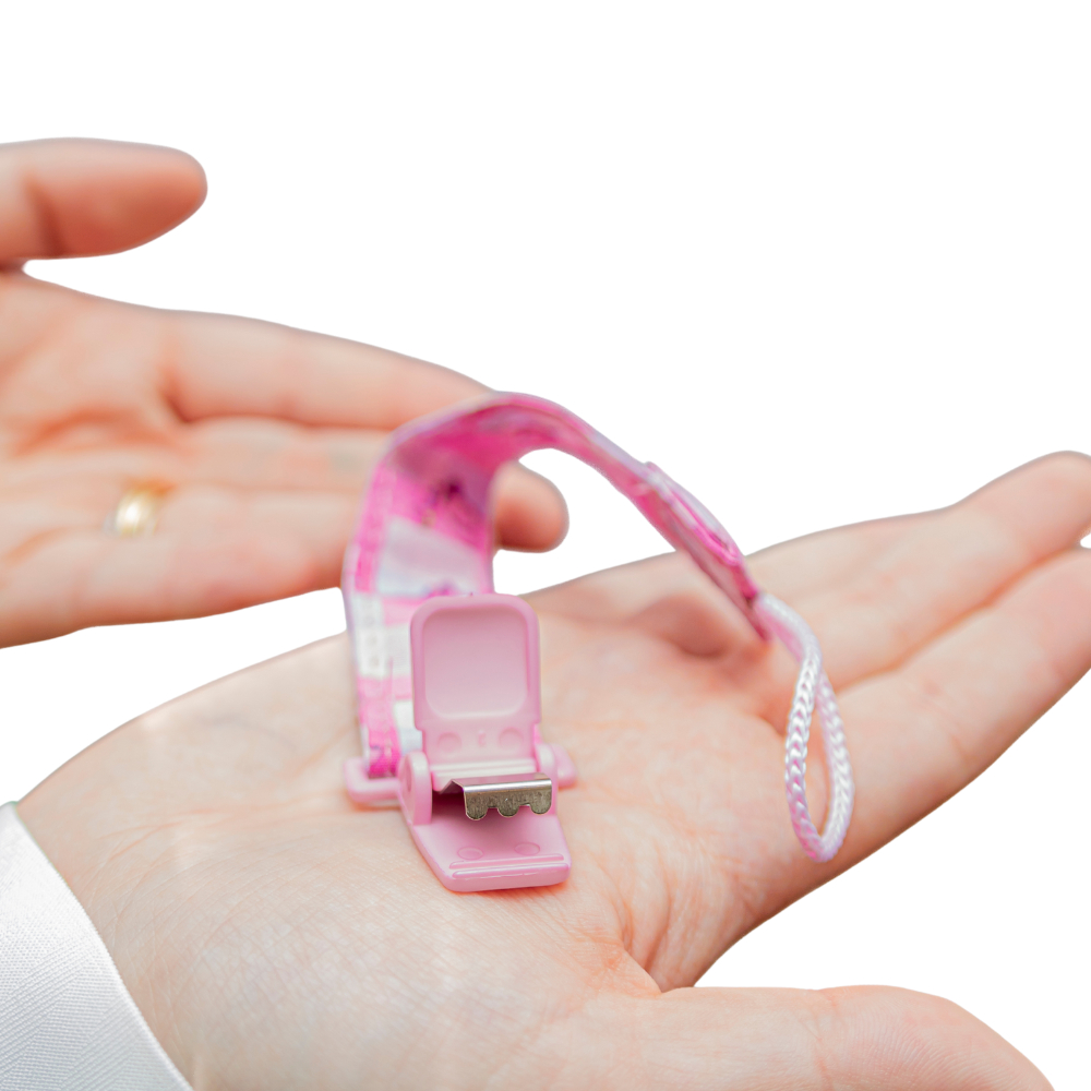 Prendedor de Chupetas com Super Fecho Rosa – TurmaTube