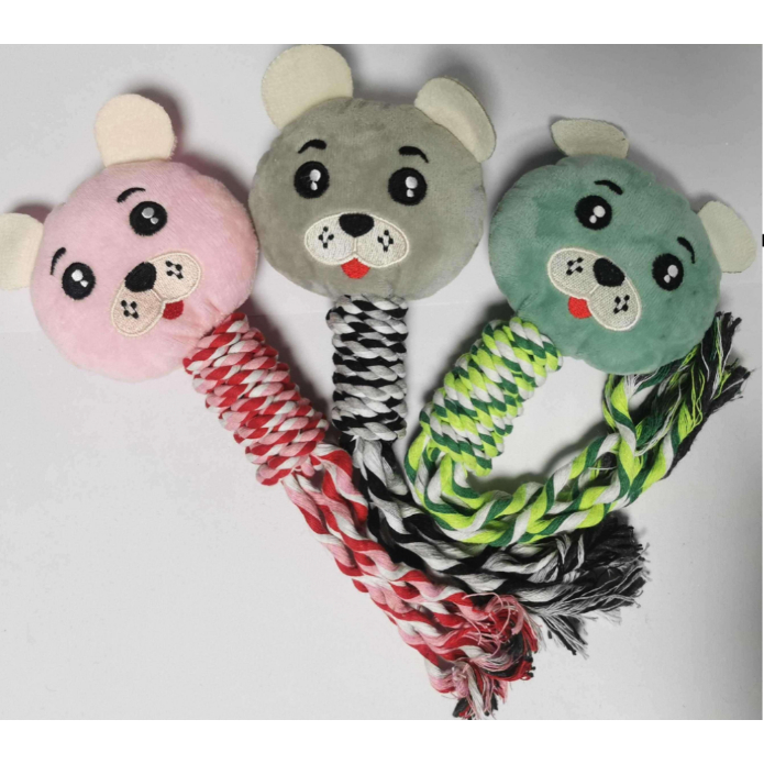 Brinquedo Para Pet Cão | Poliéster | Pelúcia com Corda | Rosa/Verde/Cinza