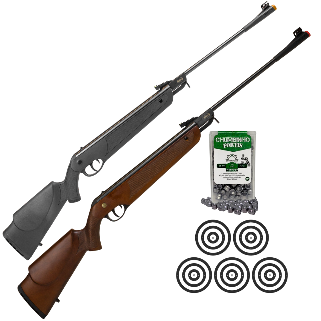 Carabina de Pressão Rossi GásRam Dione 5G Polímero ou Madeira 5,5mm + 100 Chumbinhos + 05 Alvos Rossi