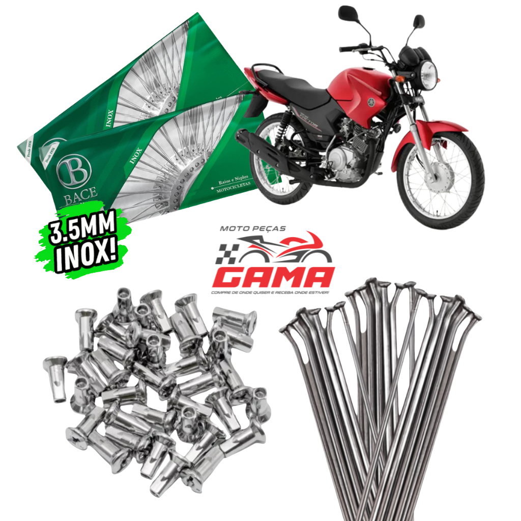 Jogo Kit Raio Bace 3,5mm YBR Factor Aço Inox Dianteiro E Traseiro (Freio a Tambor)