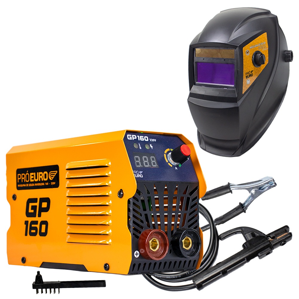 Máquina Profissional Inversora Solda GP 160a 220v com Máscara Automática C/ Regulagem Pró Euro em Oferta na Shopee