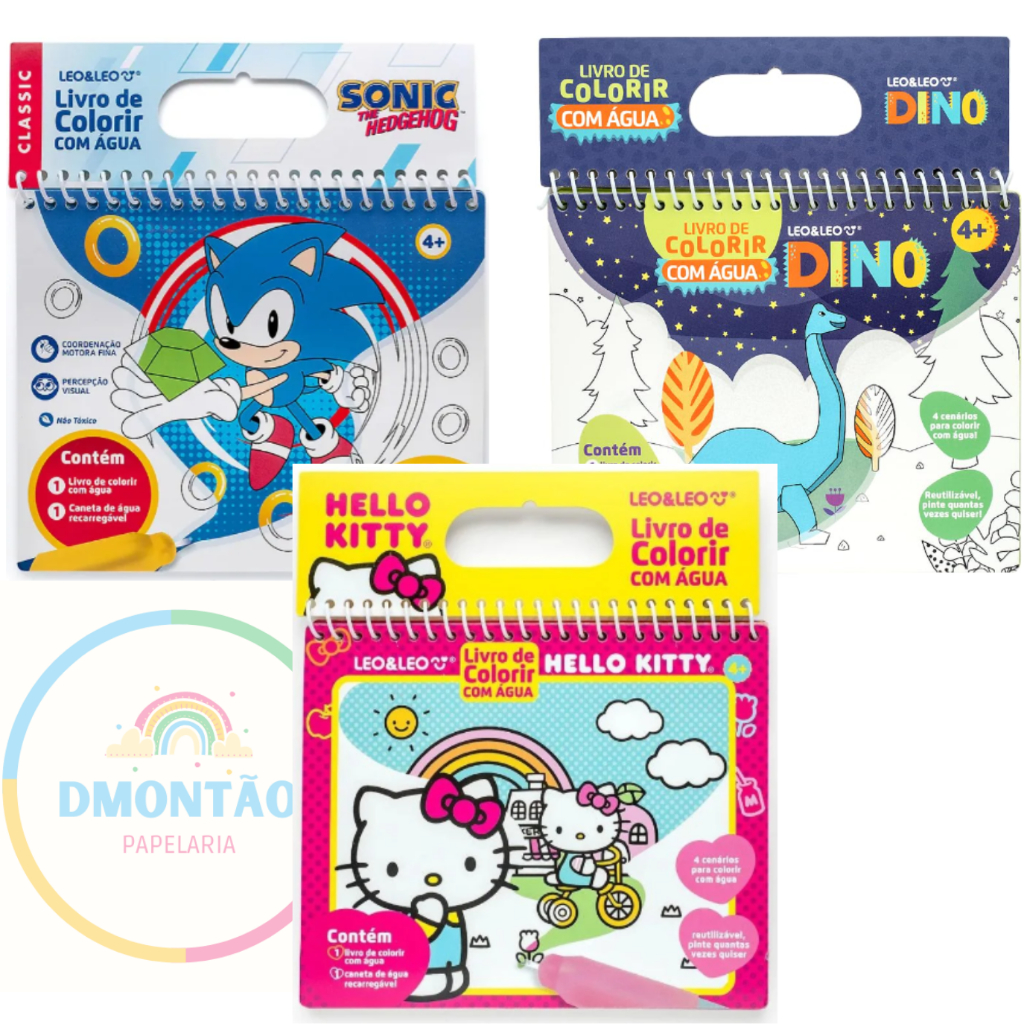LIVRO DE COLORIR COM ÁGUA DINO - OPPBAG C/ 1 UND 4 PÁGINAS + PINCEL - LEO&LEO
