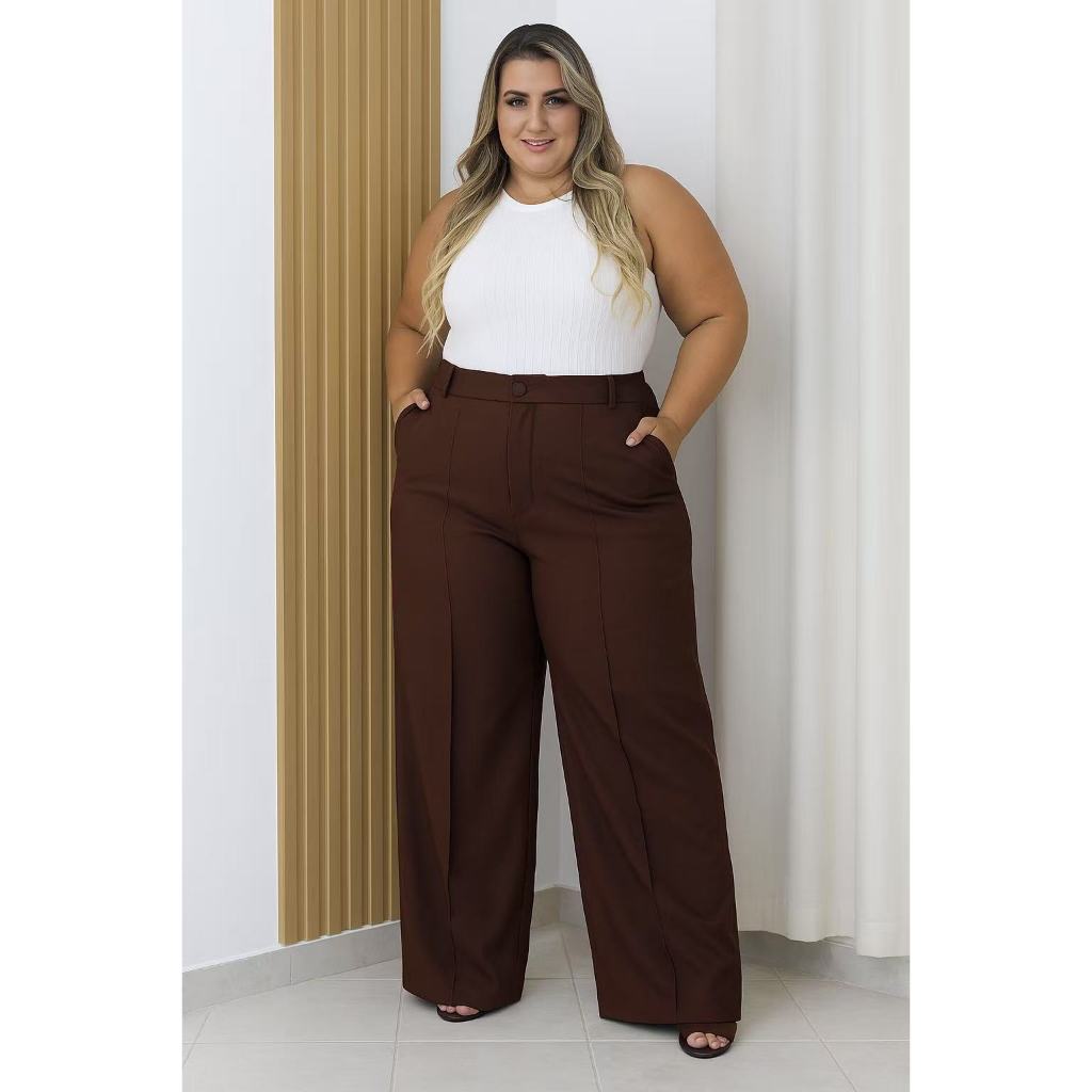 Calça Pantalona Sensorial Plus size 46-52 com Bolso e fechamento funcional 8825 em Oferta na Shopee