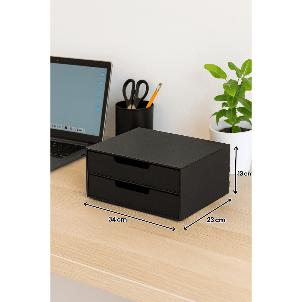 Gaveteiro MDF Preto 34cm Organizador Maquiagem Escrivaninha Mesa Escritório Folha Sulfite A4