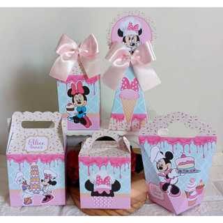 Kit Caixas Minnie Confeiteira - Personalizada com nome - Aniversário (PEGUE E MONTE) Lembrancinha