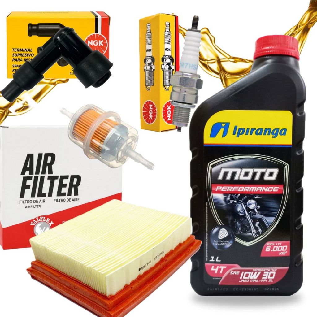 Kit Revisão Pop 100 2007-2012 Troca Óleo 10w30 Filtros e Vela Ngk em Oferta na Shopee