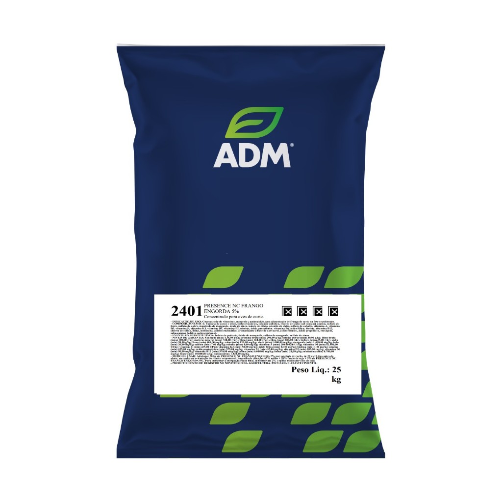 Núcleo Crescimento E Engorda 5% Presence Adm Para Frangos 25kg em Oferta na Shopee