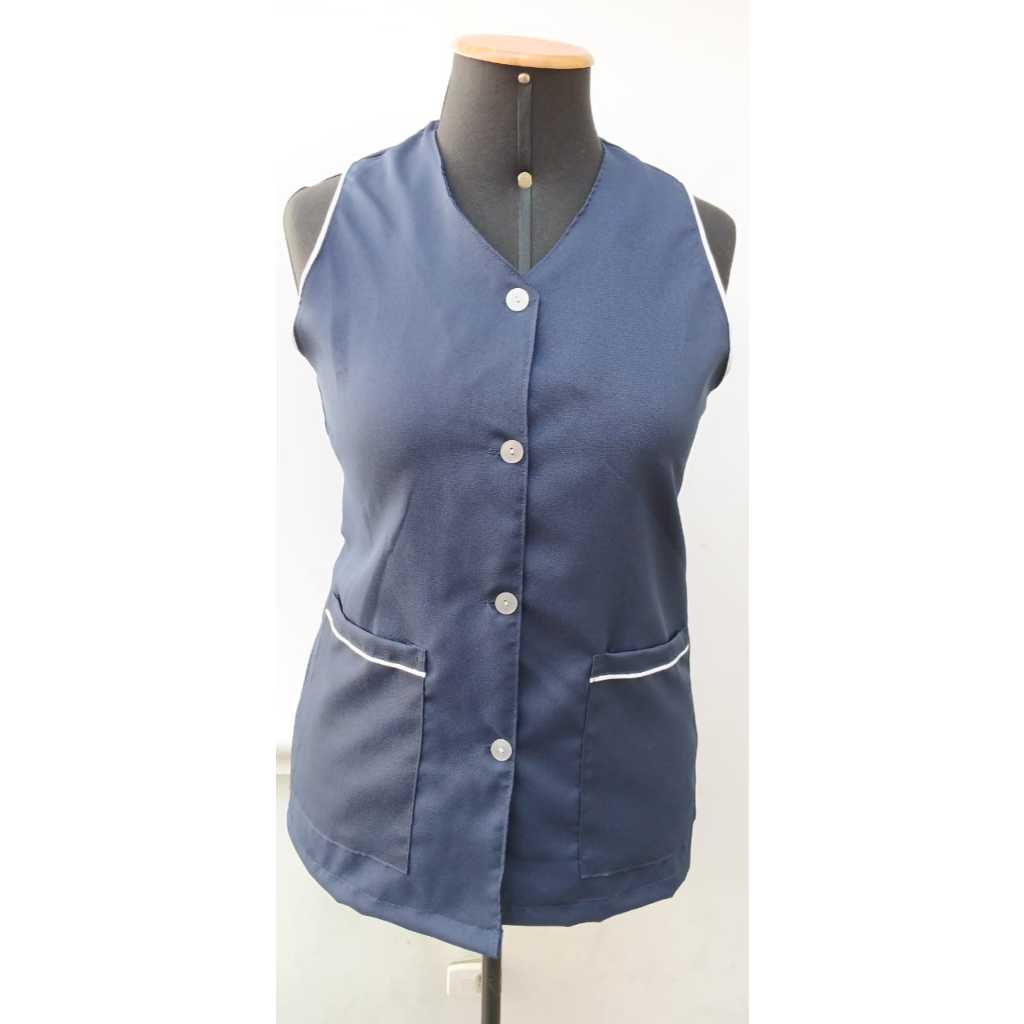 Avental Jaleco Azul Marinho c/viés Branco em Oferta na Shopee