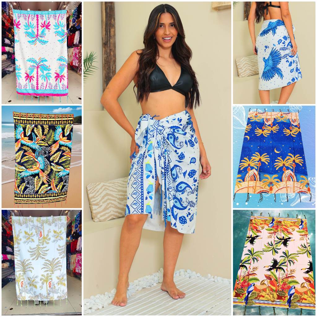 Canga De Praia Com Franjas Multicoloridas Com Variações De Estampas Escolher 100 X 150cm Moda De Praia