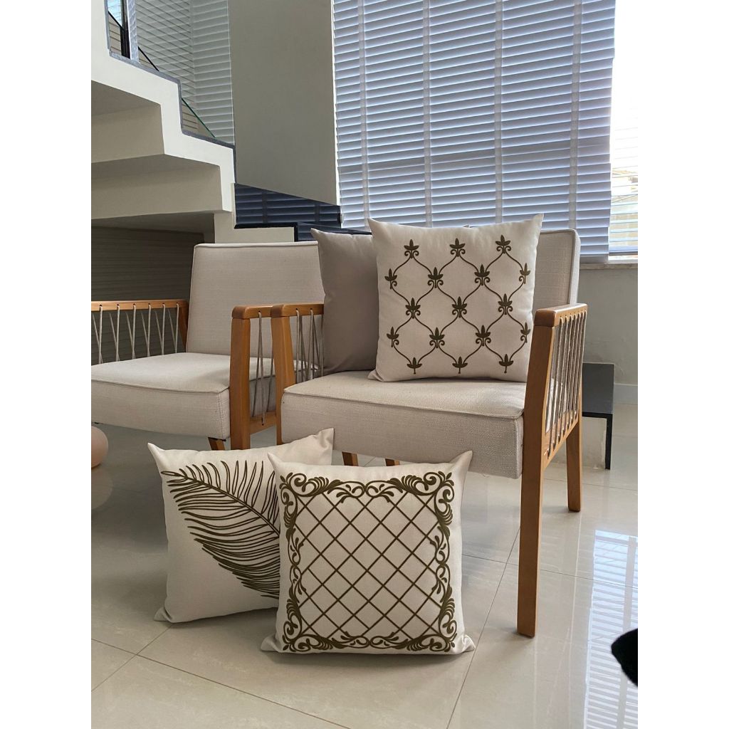 Kit 5 Capas de Almofadas Decorativas e Bordadas em Linho 45x45cm em Oferta na Shopee