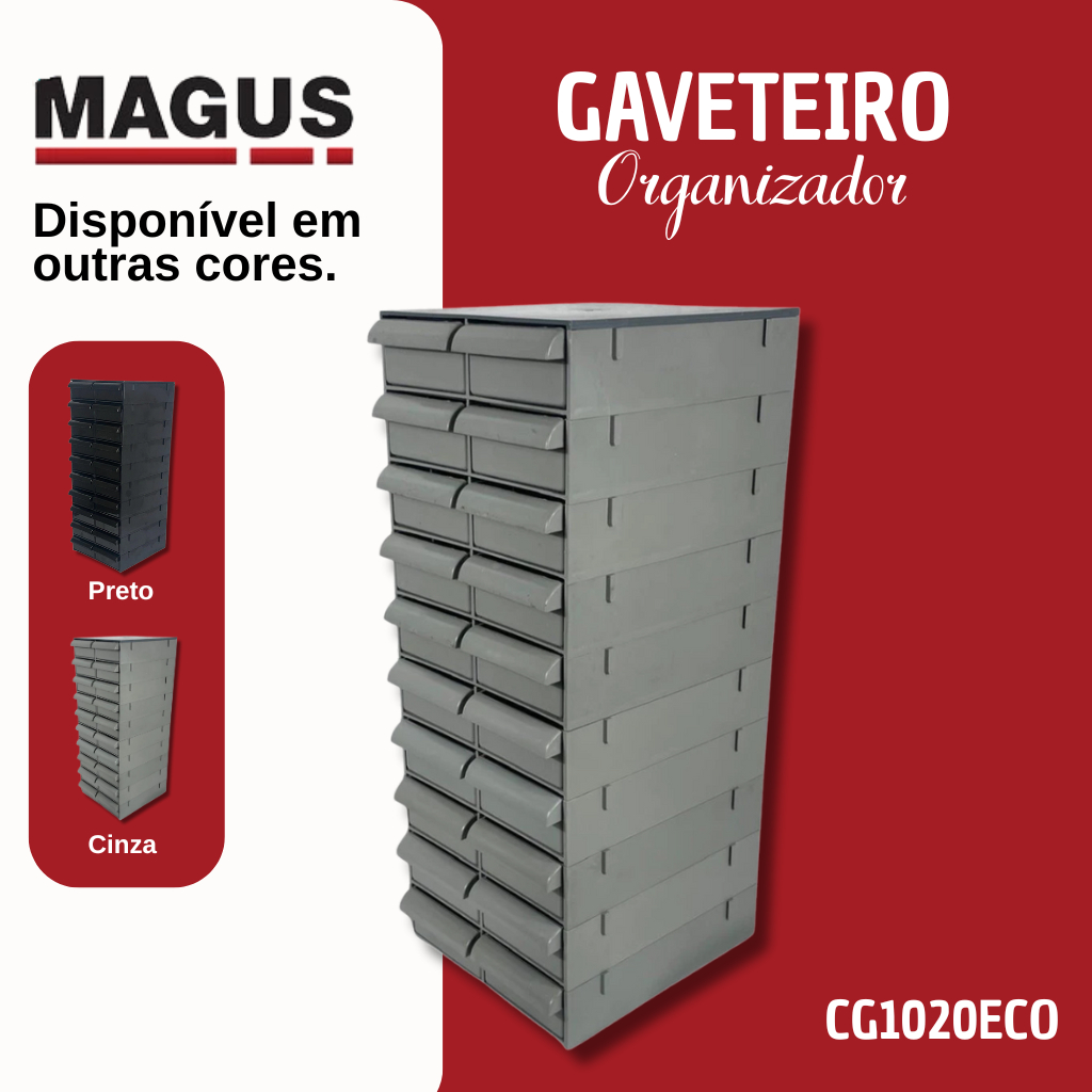 Gaveteiro Organizador MAGUS CG1020 com 20 Gavetas Multiuso, Oficina, Ferramentas, Papelaria